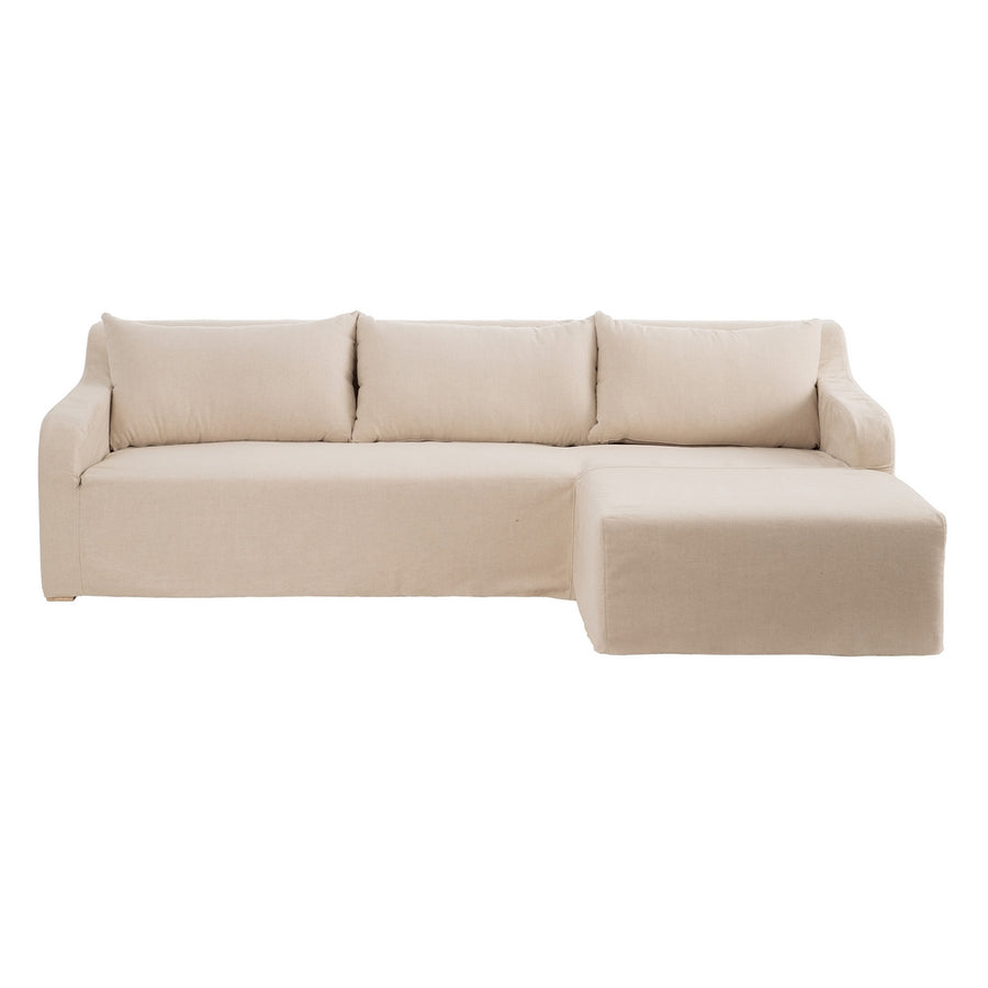 SOFÁ CHAISE LONGUE BEIGE TEJIDO SALÓN 249 X 160 X 73 CM