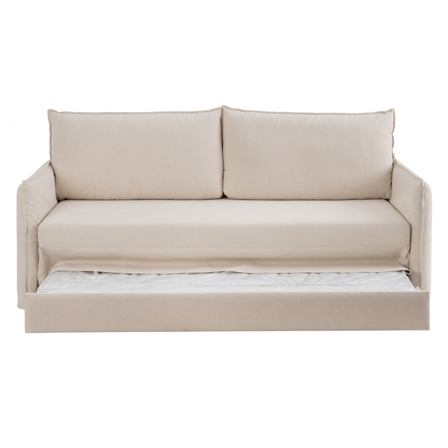 BEIGE FABRIC NEST SOFA BED LIVING ROOM 215 X 100 X 97 CM