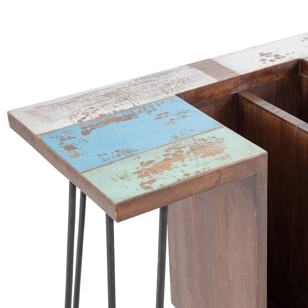 BROWN-BLUE WOOD / METAL DESK 140 X 35 X 77 CM
