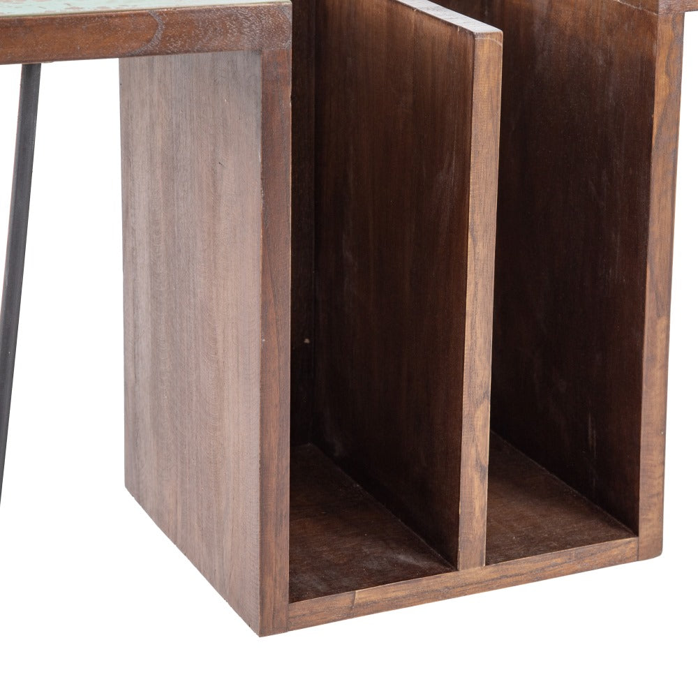 BROWN-BLUE WOOD / METAL DESK 140 X 35 X 77 CM