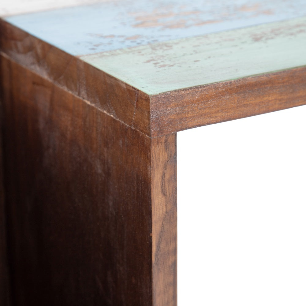 BROWN-BLUE WOOD / METAL DESK 140 X 35 X 77 CM