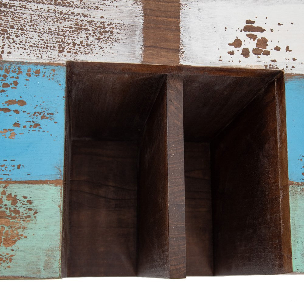 BROWN-BLUE WOOD / METAL DESK 140 X 35 X 77 CM