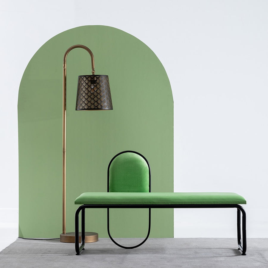 BANQUETA TERCIOPELO VERDE TEJIDO-METAL 110 X 40 X 68 CM