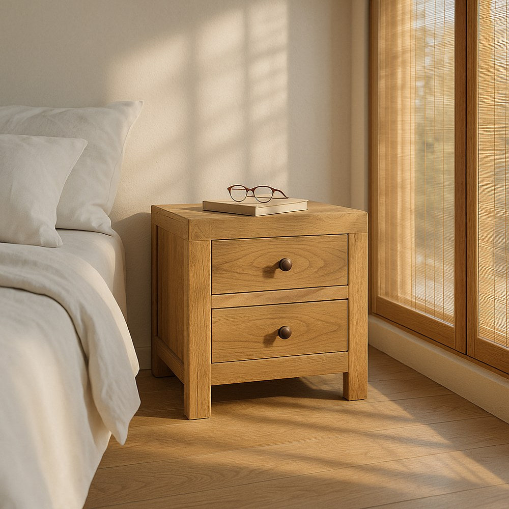 MESITA NATURAL MADERA MINDI DORMITORIO 45 X 35 X 50 CM