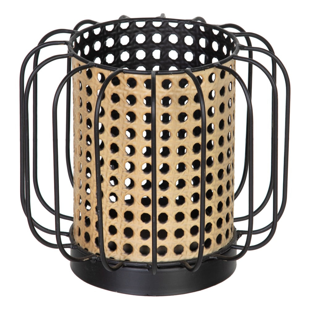 PORTAVELAS NATURAL-NEGRO METAL 18,50 X 18,50 X 16,50 CM