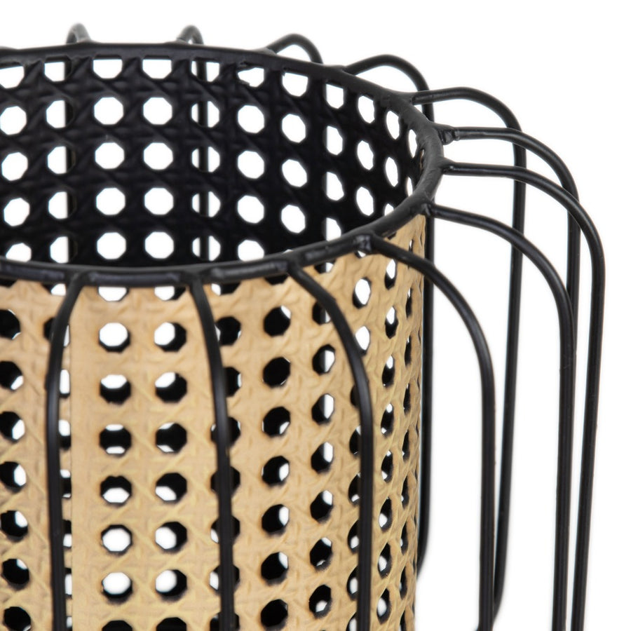 PORTAVELAS NATURAL-NEGRO METAL 21,50 X 21,50 X 19 CM