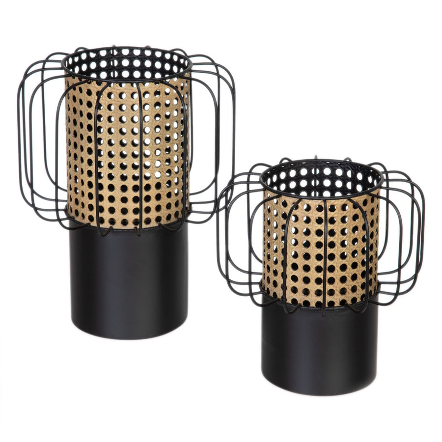 CANDLE HOLDER NATURAL-BLACK METAL 20 X 20 X 21 CM