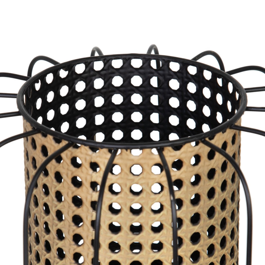 PORTAVELAS NATURAL-NEGRO METAL 23 X 23 X 28 CM