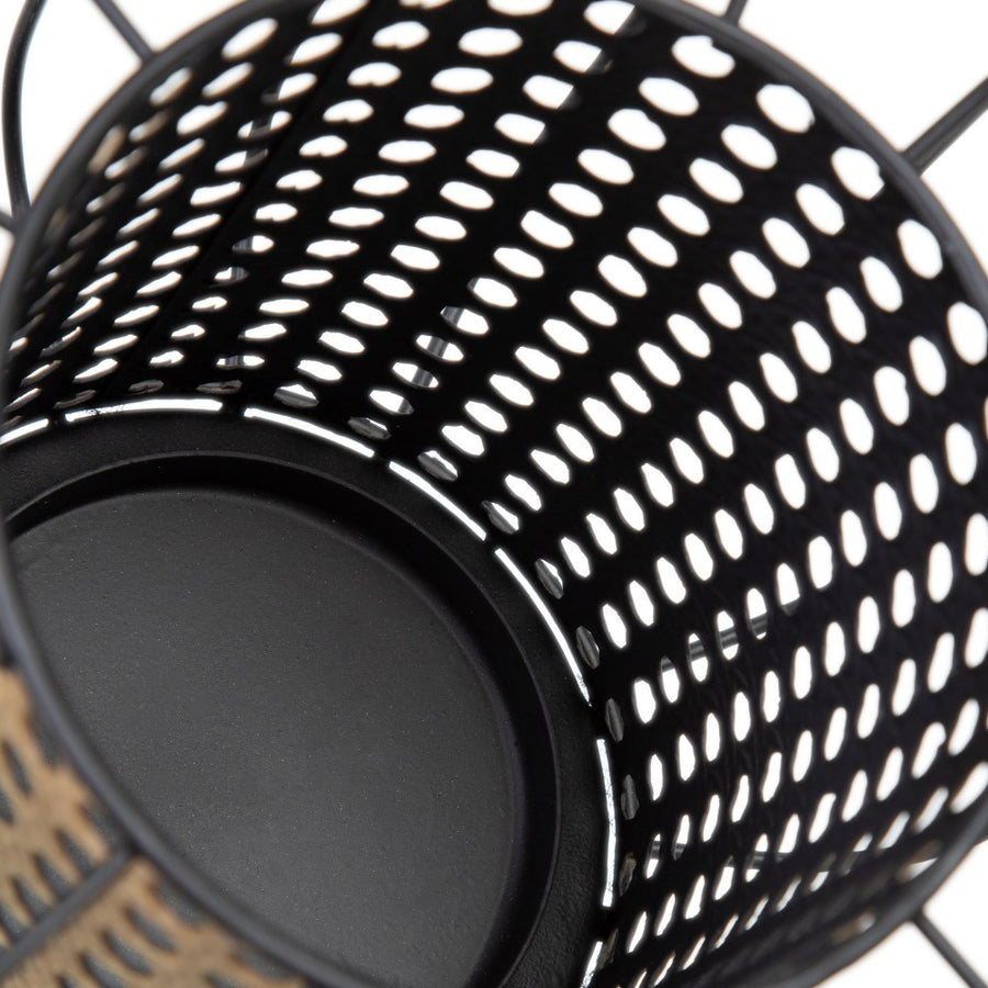PORTAVELAS NATURAL-NEGRO METAL 23 X 23 X 28 CM