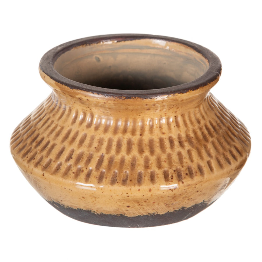BROWN CERAMIC DECORATIVE VASE 15 X 15 X 9 CM