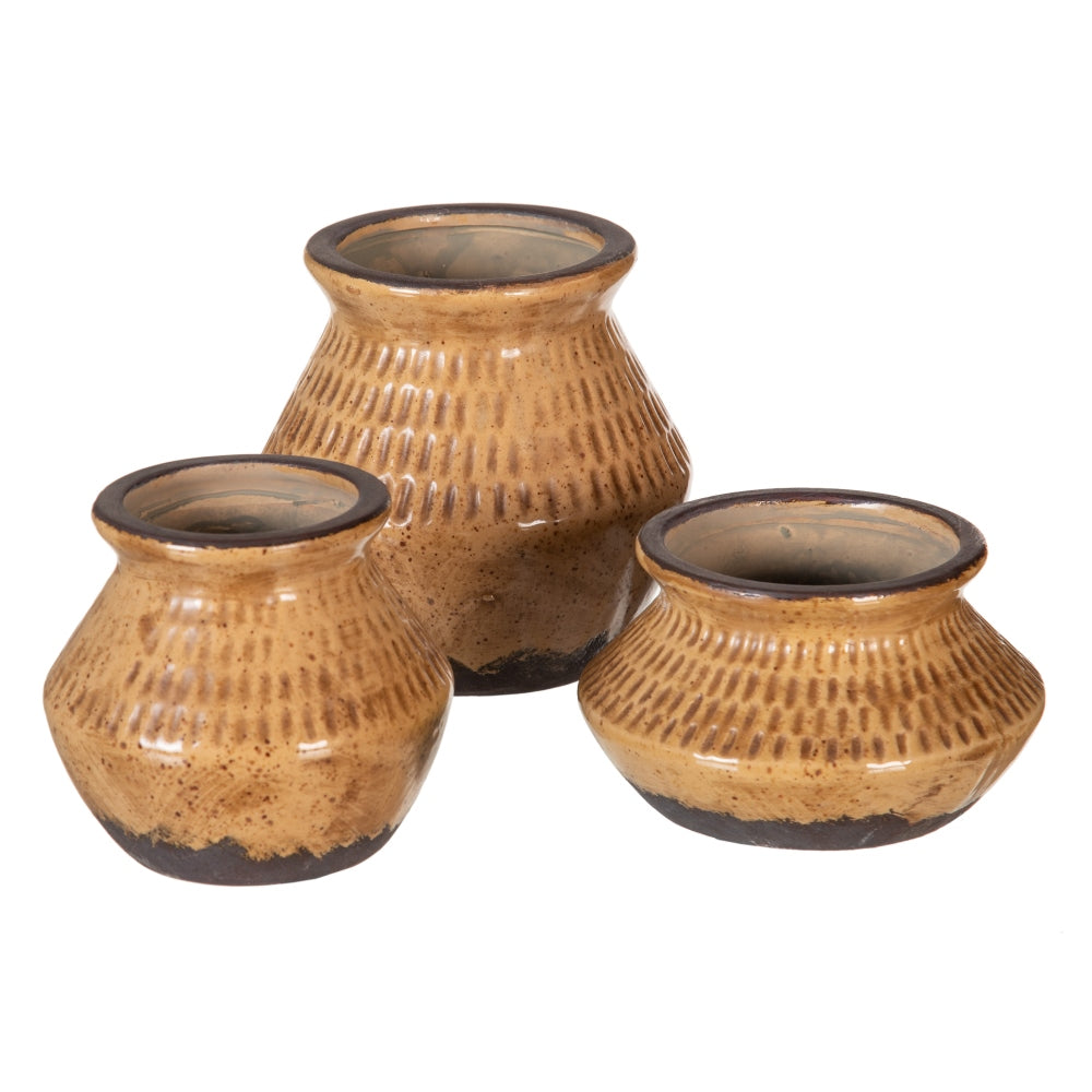 BROWN CERAMIC VASE DECORATION 15.50 X 15.50 X 15 CM