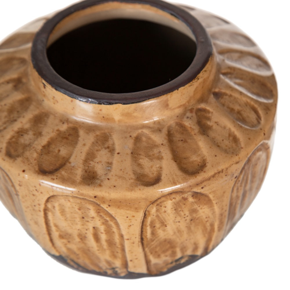 BROWN CERAMIC DECORATIVE VASE 15 X 15 X 11 CM