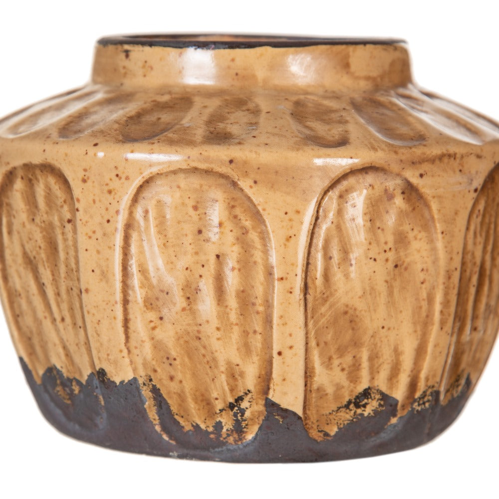 BROWN CERAMIC DECORATIVE VASE 15 X 15 X 11 CM