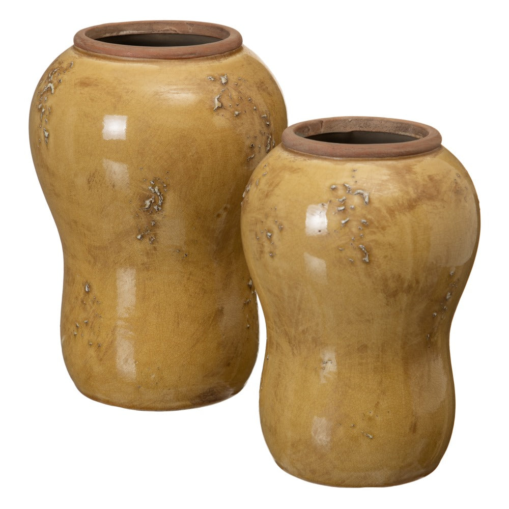 MUSTARD CERAMIC VASE DECORATION 14.50 X 14.50 X 21.50 CM