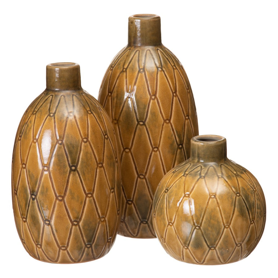 MUSTARD CERAMIC DECORATION VASE 17.50 X 17.50 X 18 CM