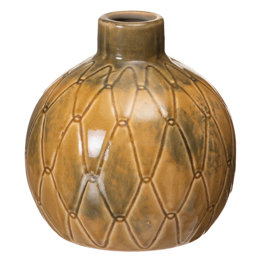 MUSTARD CERAMIC DECORATION VASE 17.50 X 17.50 X 18 CM