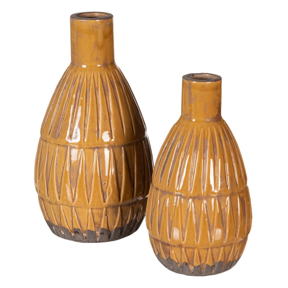 MUSTARD CERAMIC DECORATIVE VASE 14 X 14 X 25.50 CM