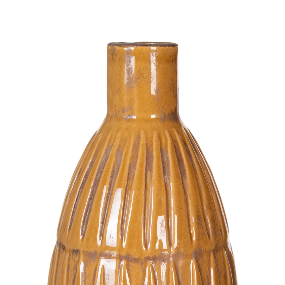 MUSTARD CERAMIC DECORATIVE VASE 14 X 14 X 25.50 CM