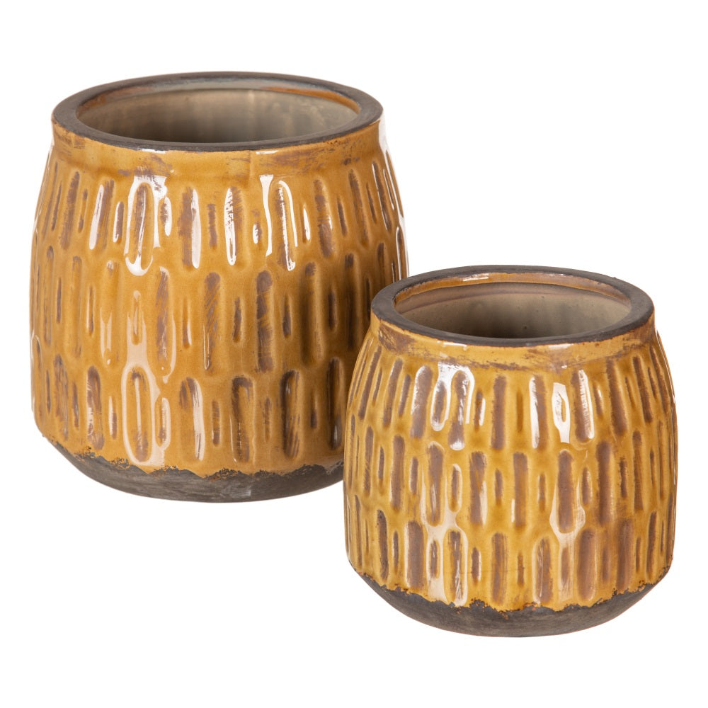 MUSTARD CERAMIC PLANTER DECORATION 14 X 14 X 13 CM