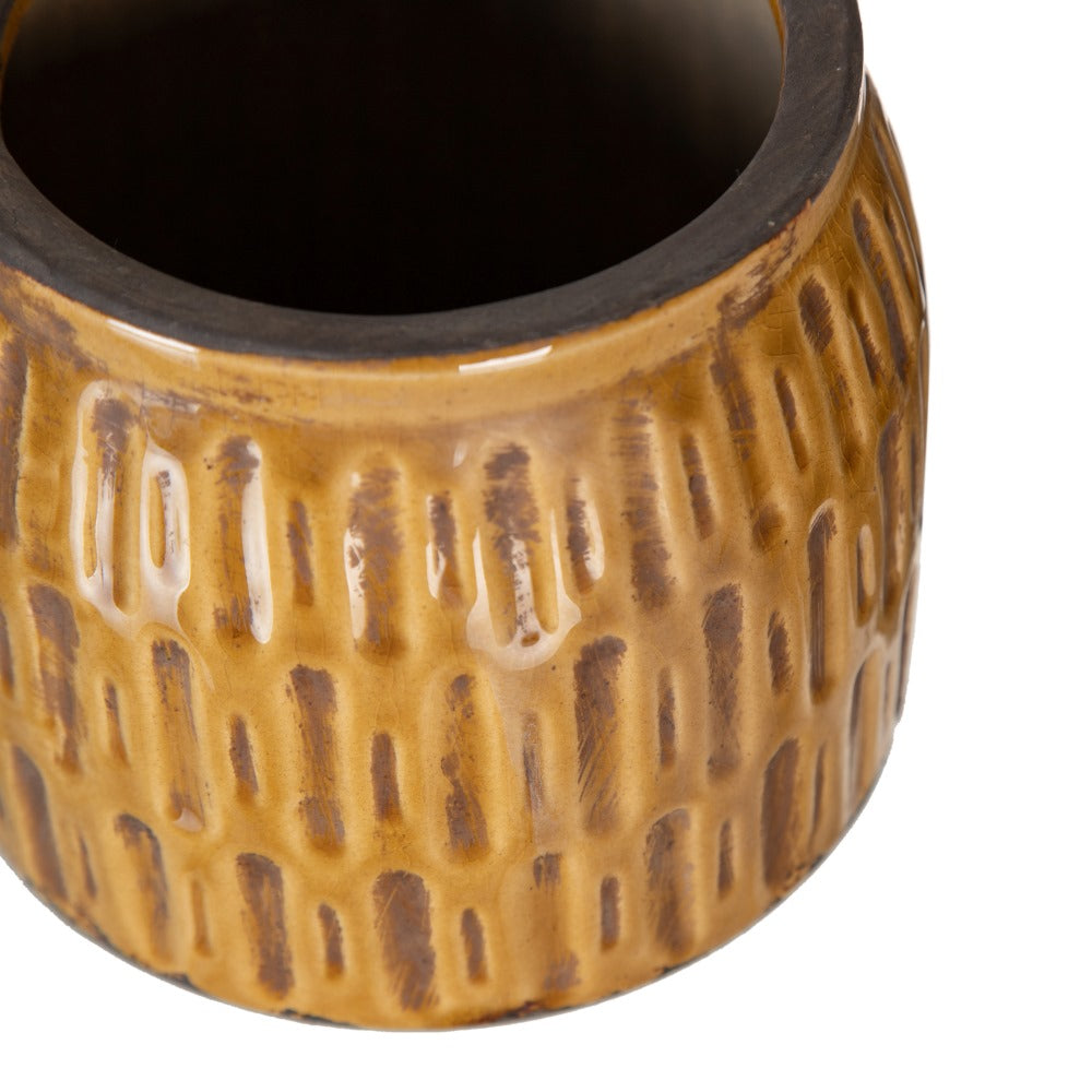 MUSTARD CERAMIC PLANTER DECORATION 14 X 14 X 13 CM