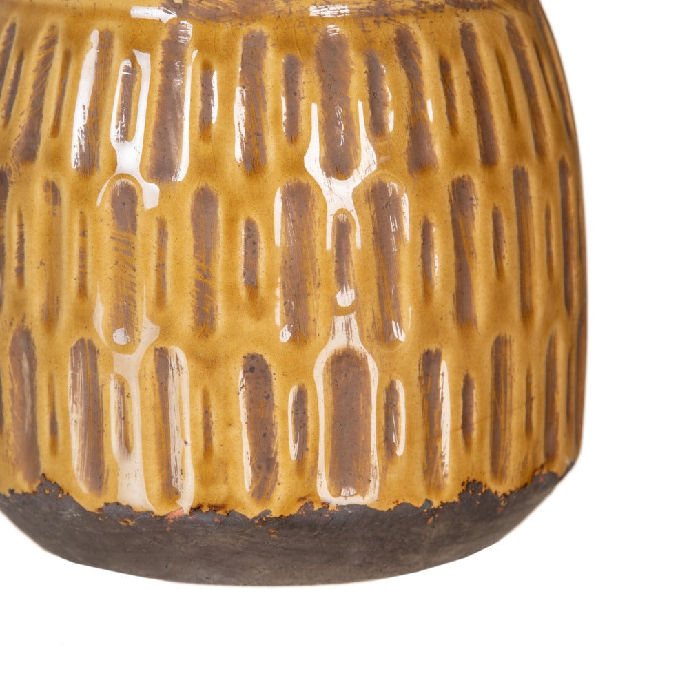 MUSTARD CERAMIC PLANTER DECORATION 14 X 14 X 13 CM