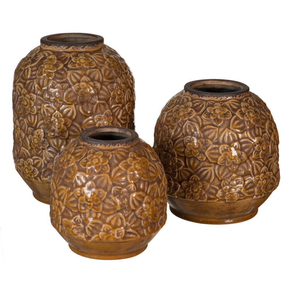 BROWN CERAMIC VASE DECORATION 16.50 X 16.50 X 16 CM