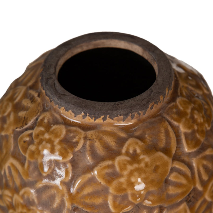 JARRÓN MARRÓN CERÁMICA DECORACIÓN 16,50 X 16,50 X 16 CM