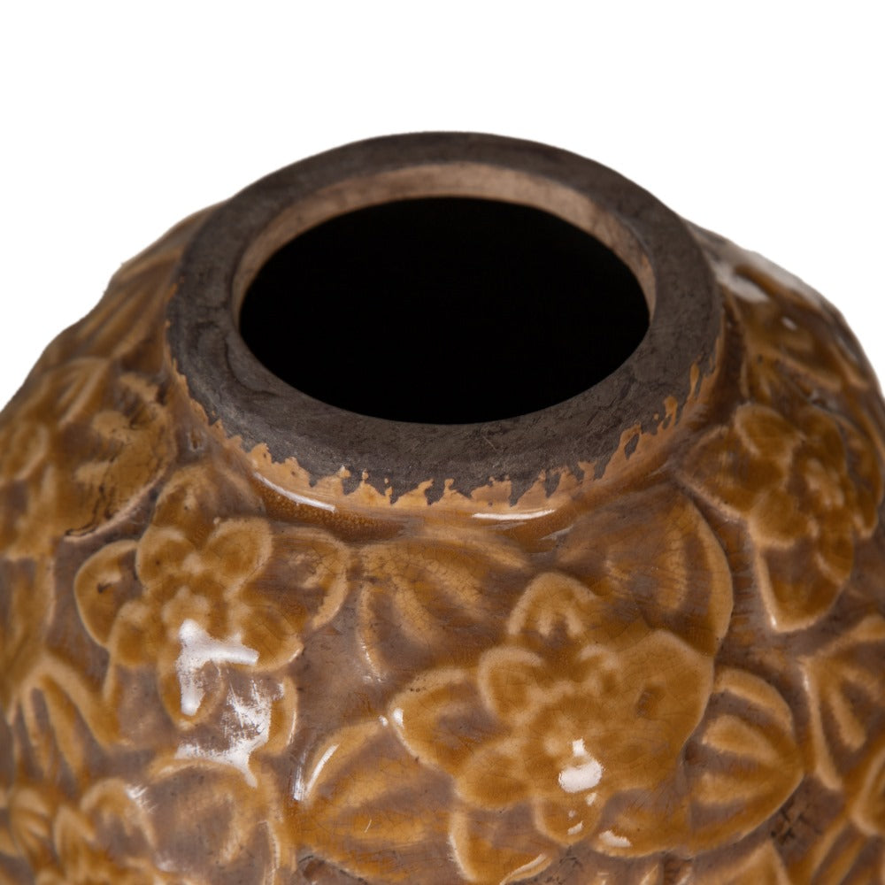 BROWN CERAMIC VASE DECORATION 16.50 X 16.50 X 16 CM