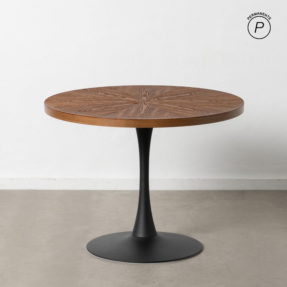 MESA COMEDOR NATURAL-NEGRO DM-METAL 100 X 100 X 76 CM