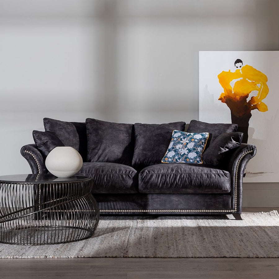DARK GREY 3-SEATER FABRIC SOFA LIVING ROOM 228 X 97 X 100 CM