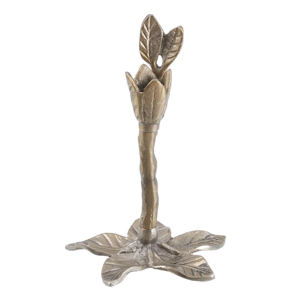 PORTAVELAS ORO ALUMINIO DECORACIÓN 14 X 14 X 20 CM