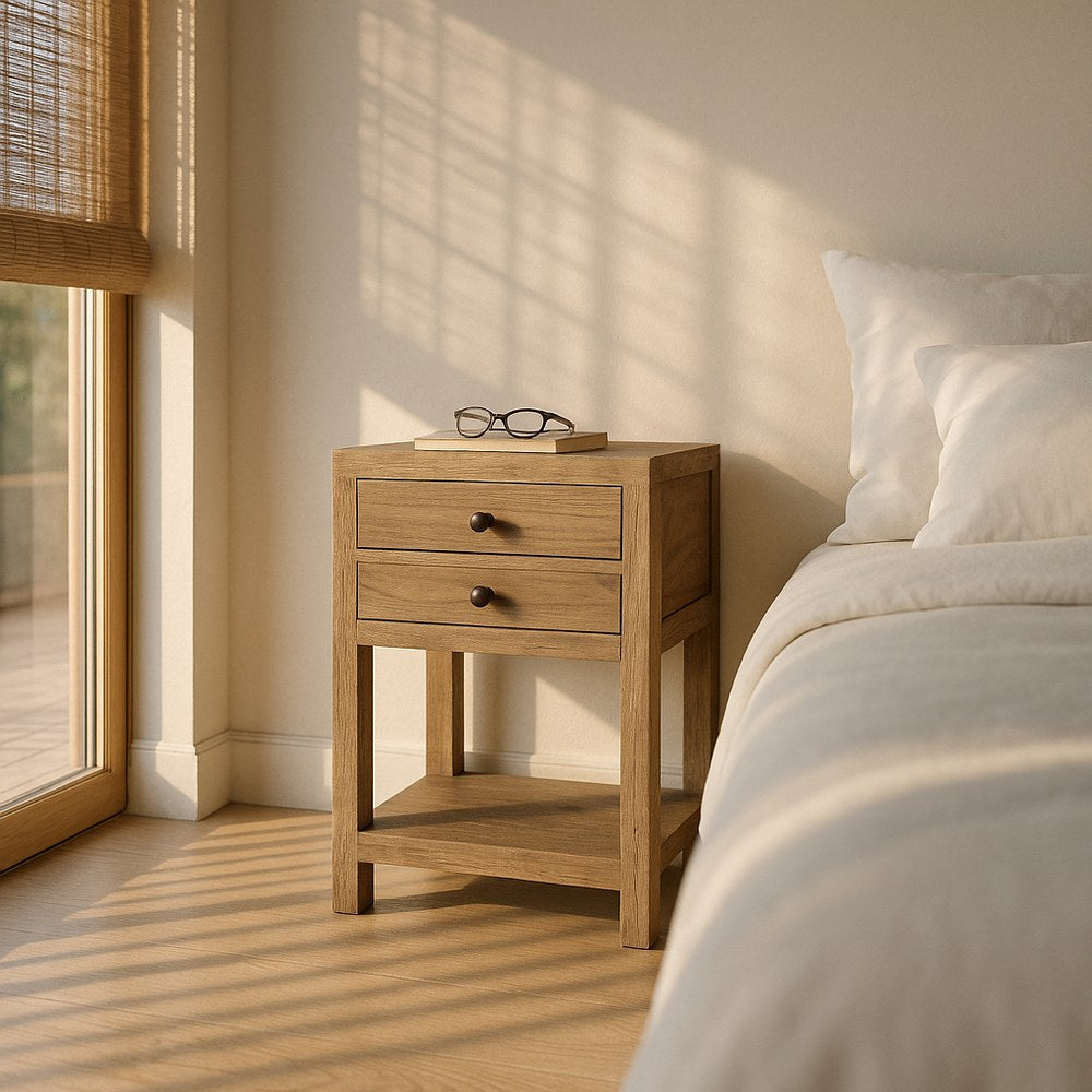 MESITA NATURAL MADERA MINDI DORMITORIO 45 X 30 X 66 CM