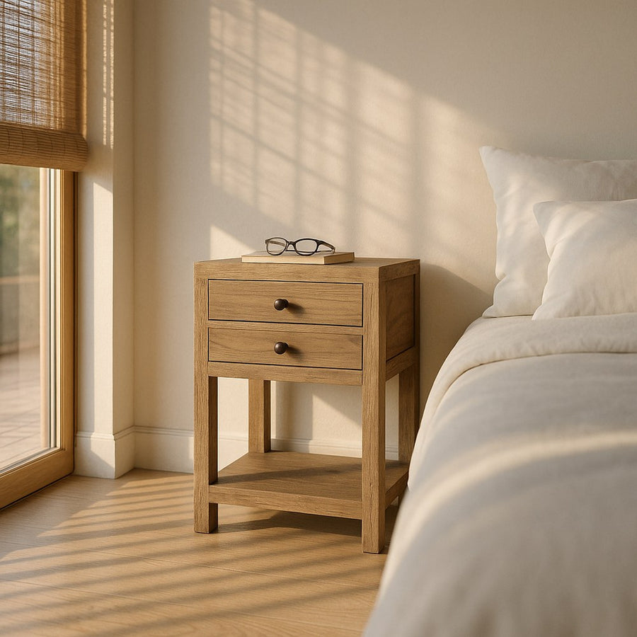 MESITA NATURAL MADERA MINDI DORMITORIO 45 X 30 X 66 CM