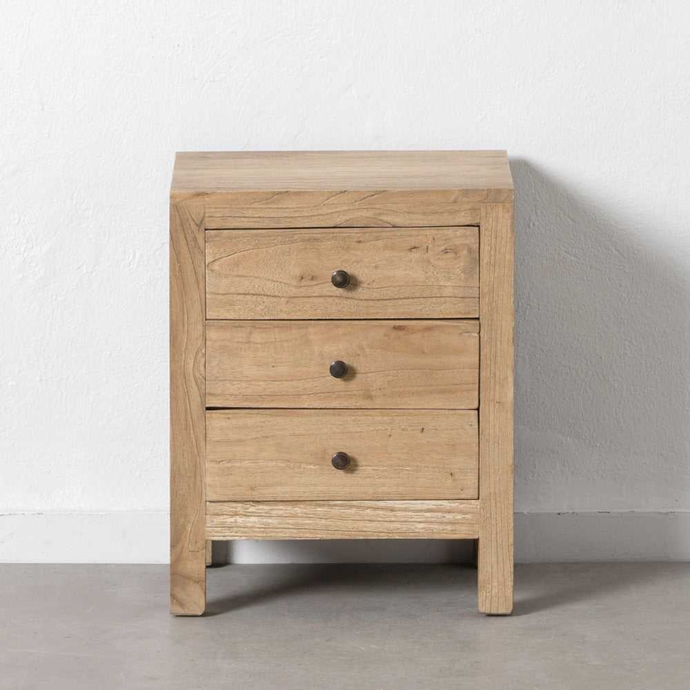 MESITA NATURAL MADERA MINDI DORMITORIO 43 X 34 X 55 CM