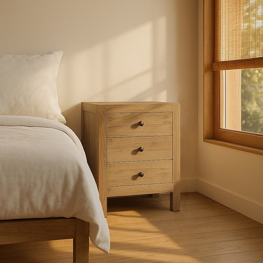MESITA NATURAL MADERA MINDI DORMITORIO 43 X 34 X 55 CM