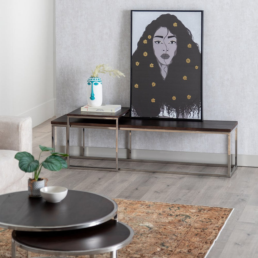 S/3 MESA CENTRO MARRÓN-PLATA 152 X 38,50 X 38,50 CM