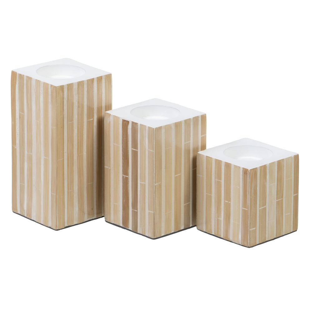 BAMBOO/MDF BEIGE CANDLE HOLDER 10.50 X 10.50 X 10.50 CM