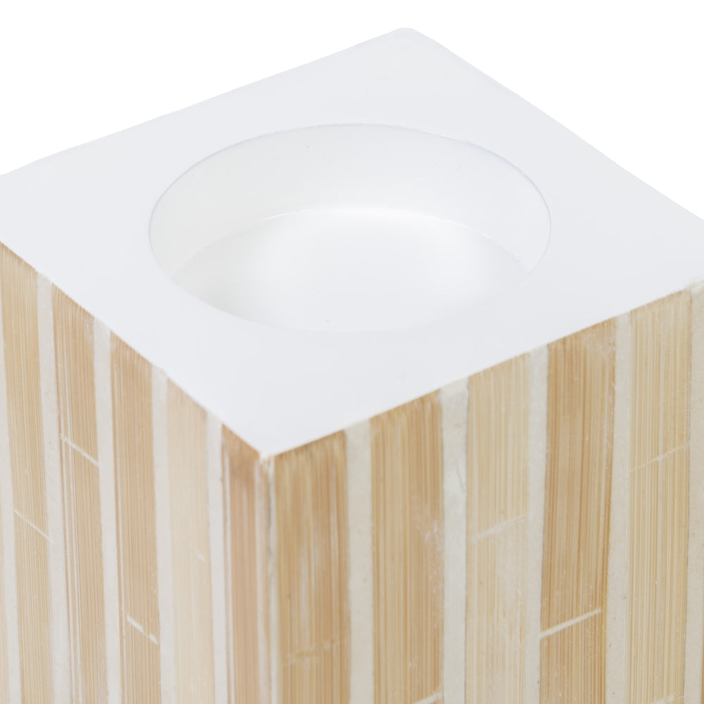 BAMBOO/MDF BEIGE CANDLE HOLDER 10.50 X 10.50 X 10.50 CM