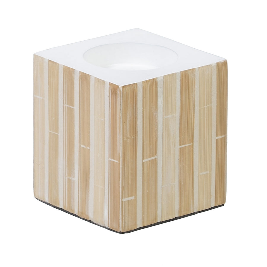 BAMBOO/MDF BEIGE CANDLE HOLDER 10.50 X 10.50 X 10.50 CM