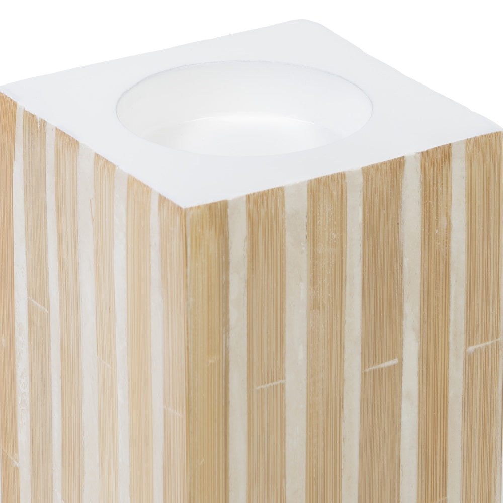 PORTAVELAS BEIGE BAMBÚ / "MDF" 10,50 X 10,50 X 21 CM