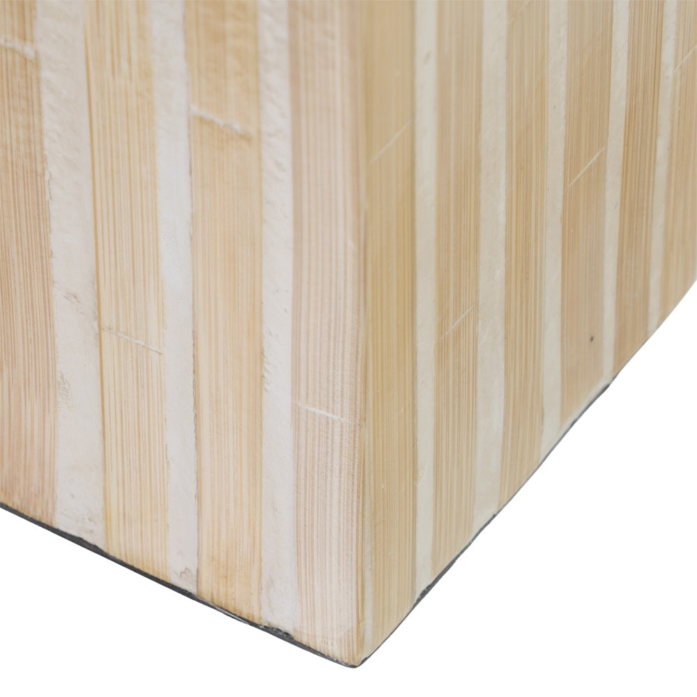 PORTAVELAS BEIGE BAMBÚ / "MDF" 10,50 X 10,50 X 21 CM