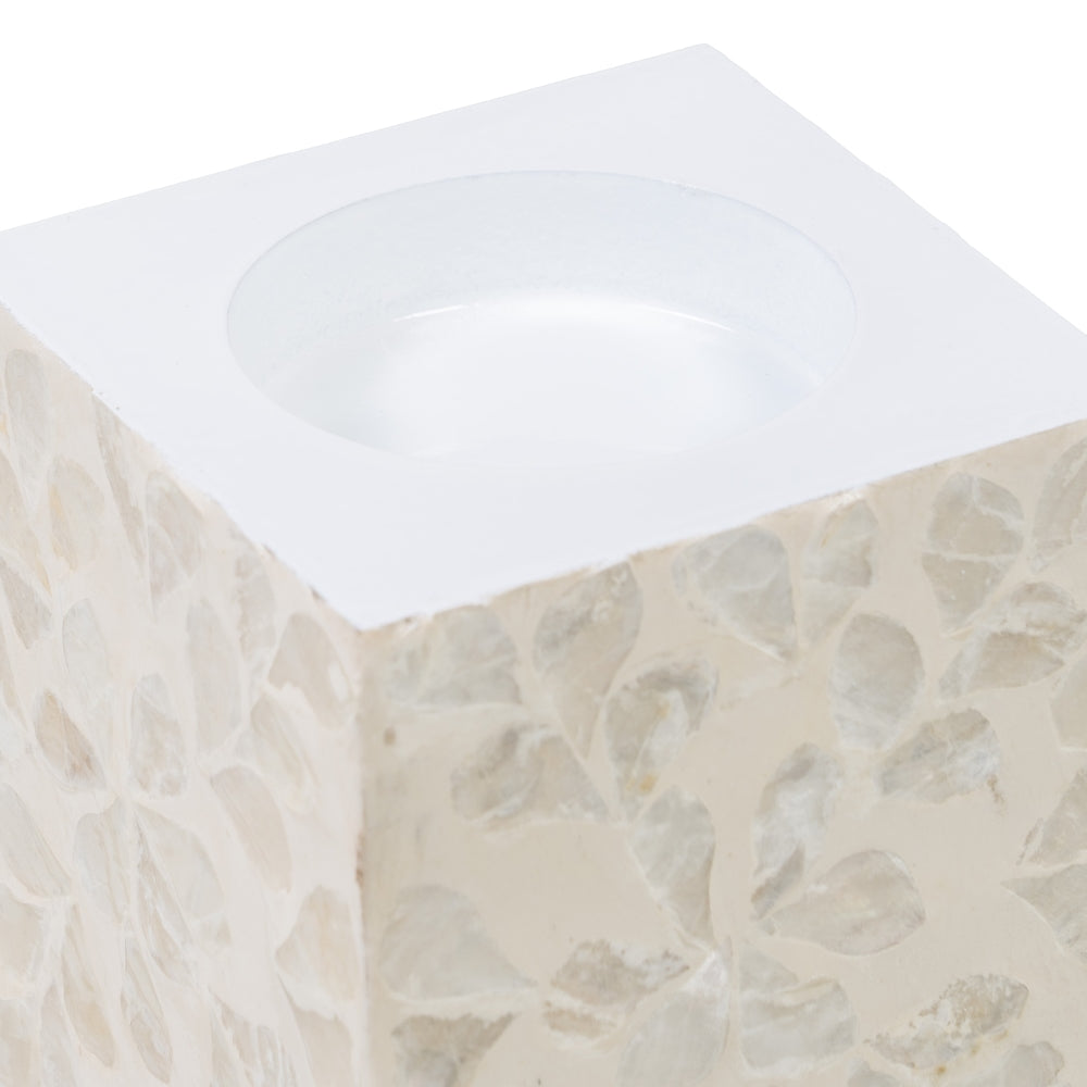 PORTAVELAS BEIGE NÁCAR-MDF DECORACIÓN 10,50 X 10,50 X 10,50