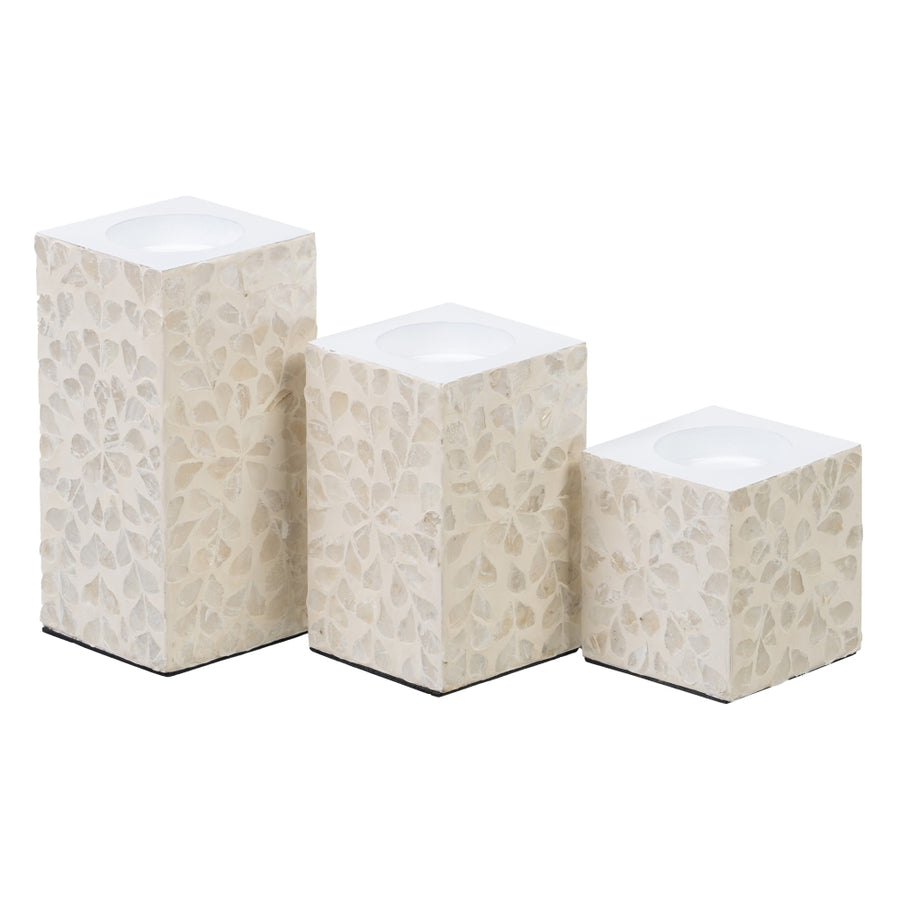 BEIGE MOTHER-OF-PEARL MDF CANDLE HOLDER DECORATION 10.50 X 10.50 X 16 CM