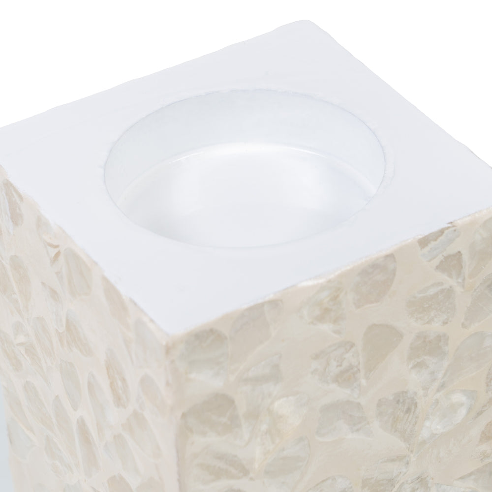 PORTAVELAS BEIGE NÁCAR-MDF DECORACIÓN 10,50 X 10,50 X 16 CM