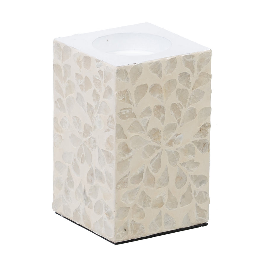 PORTAVELAS BEIGE NÁCAR-MDF DECORACIÓN 10,50 X 10,50 X 16 CM