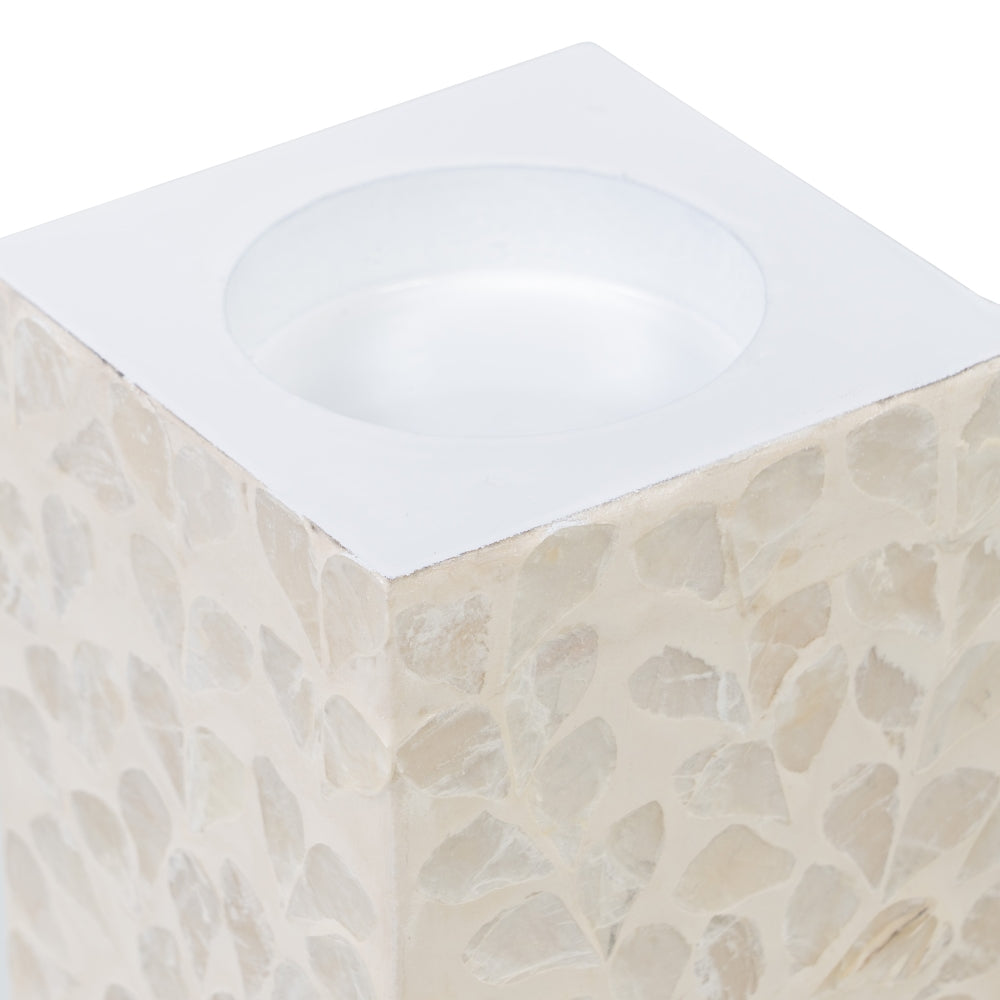 PORTAVELAS BEIGE NÁCAR-MDF DECORACIÓN 10,50 X 10,50 X 21 CM