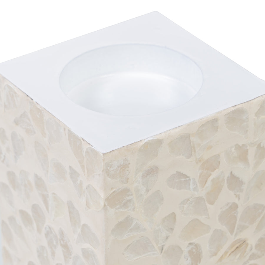 PORTAVELAS BEIGE NÁCAR-MDF DECORACIÓN 10,50 X 10,50 X 21 CM