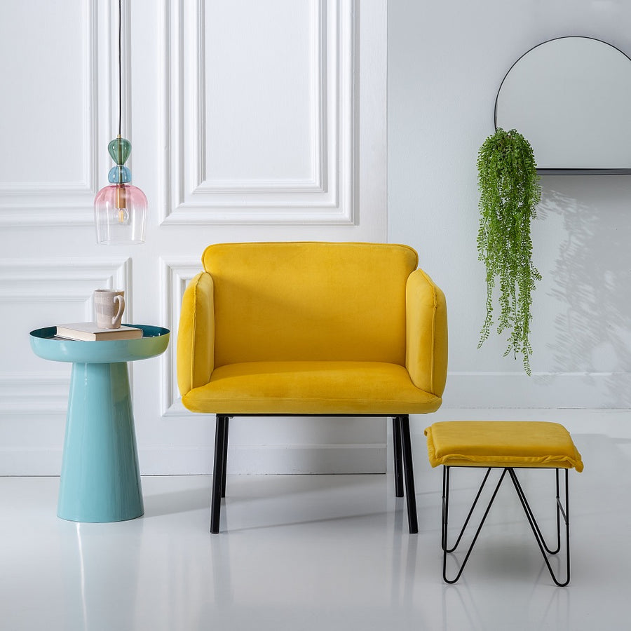 PUF TERCIOPELO AMARILLO TEJIDO-METAL 40 X 40 X 35 CM