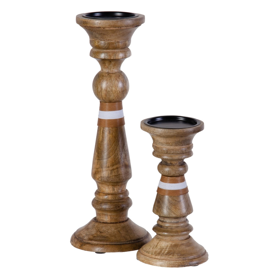 BROWN WOOD CANDLE HOLDER DECORATION 12 X 12 X 23 CM