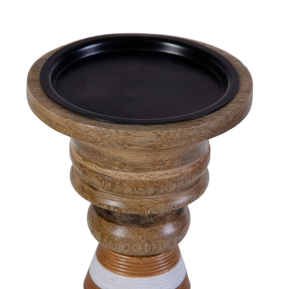 PORTAVELAS MARRÓN MADERA DECORACIÓN 12 X 12 X 23 CM